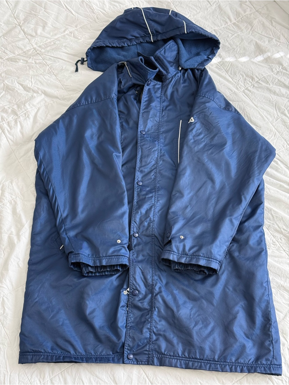 Iconic Vintage FILA Big Spellout Bench Coat Parka Jacket 90s Y2K Gorpcore Blue L